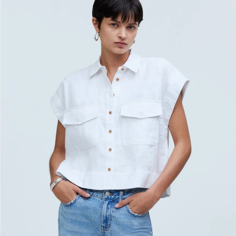 Madewell Flap Pocket Button Up Shirt in 100% Linen